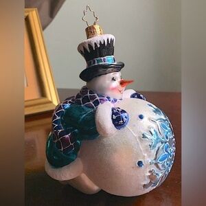 RARE 2012 Christopher Radko Snowman Rollin' Out the Holidays Ornament